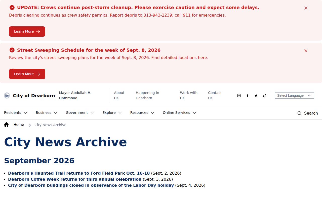 Dearborn official city news archive for selected police announcements