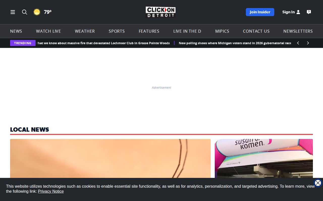 WDIV ClickOnDetroit local news page with selected Wayne County coverage