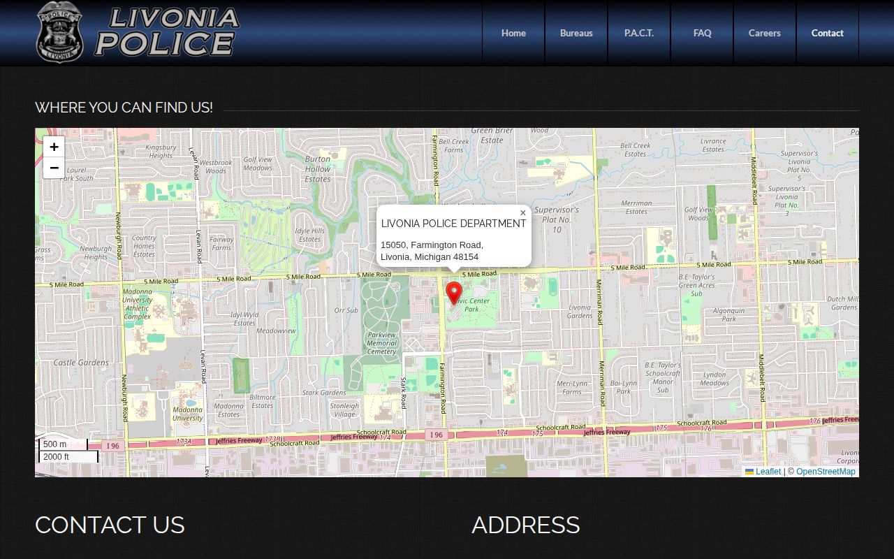 Official Livonia Police Department contact and division directory